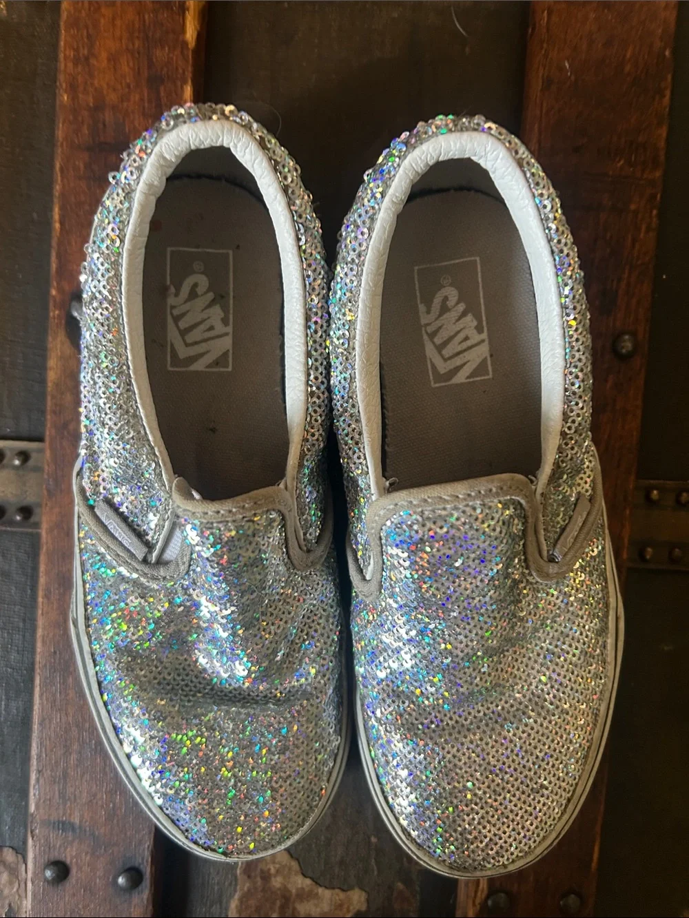 Vans Kids Silver Sequin Slip-On Sneakers